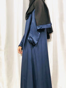 Golden Zipper Abaya with Matching Pockets for Breastfeeding - Navy Blue (C47)