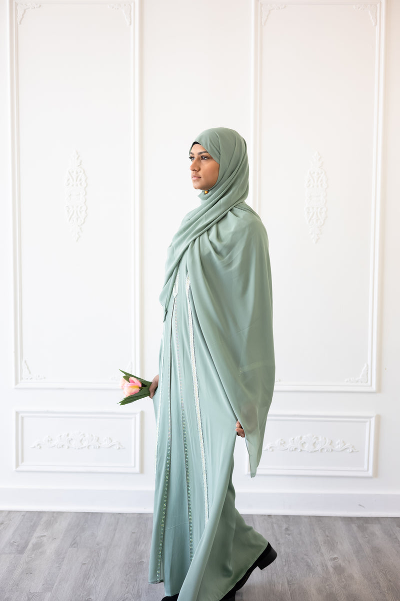 Topaz Green Chiffon Layered Eid Abaya 2023