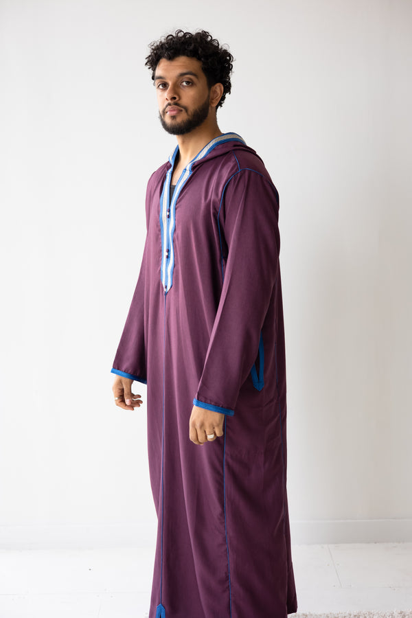 Moroccan Hoodie Thobe Maroon with Lined Sififa