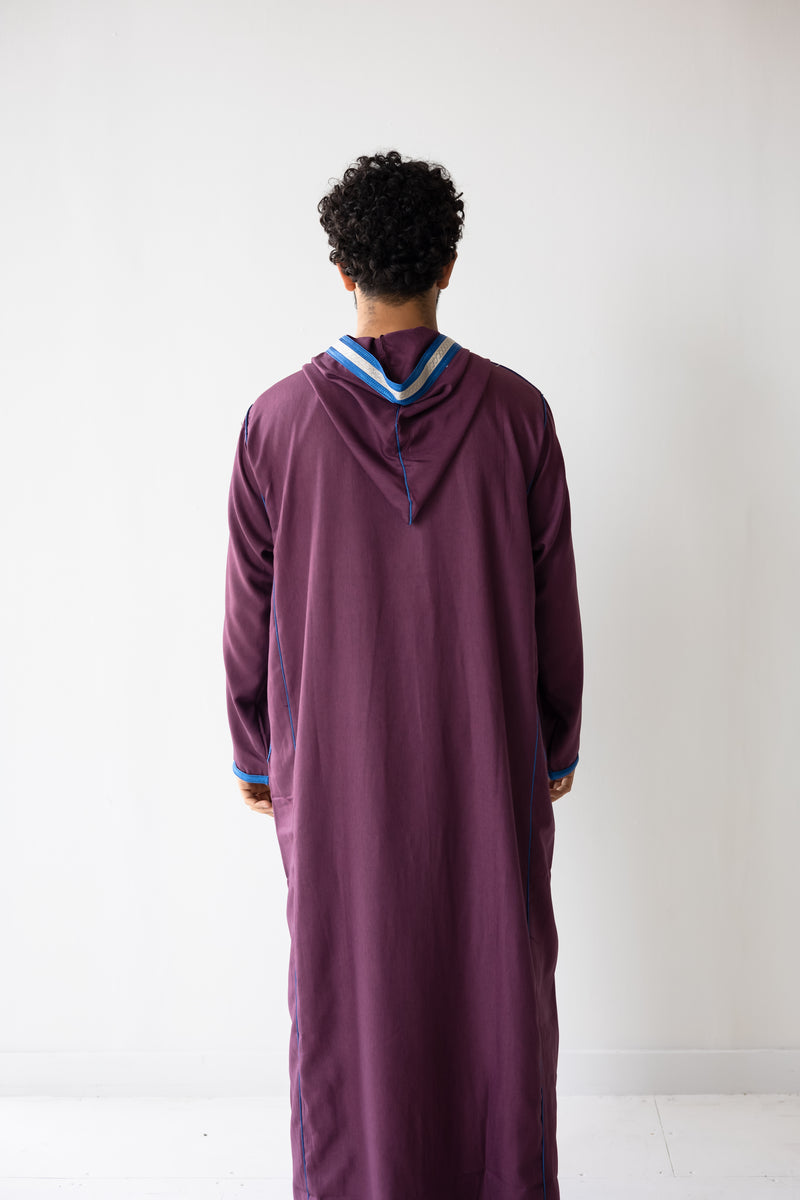Moroccan Hoodie Thobe Maroon with Lined Sififa