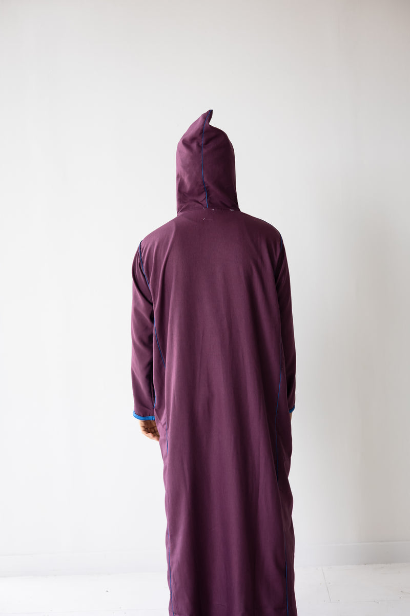 Moroccan Hoodie Thobe Maroon with Lined Sififa