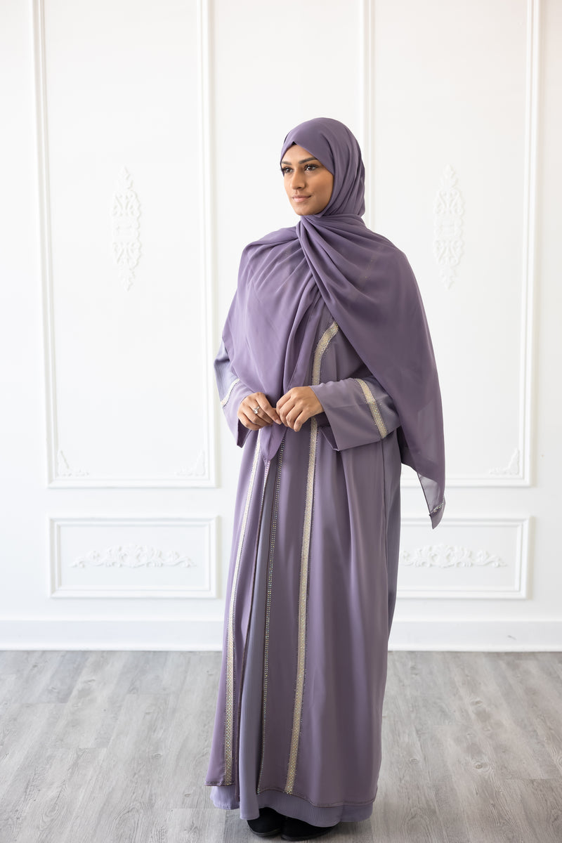 Lilac Chiffon Layered Glam Abaya