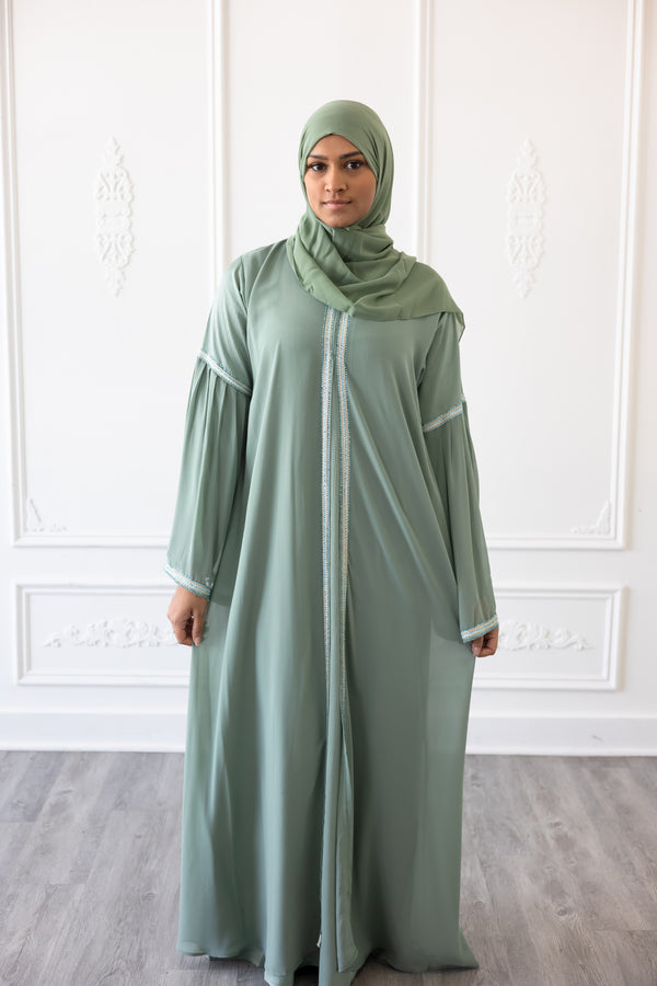 Topaz Green Chiffon Layered Glam Abaya