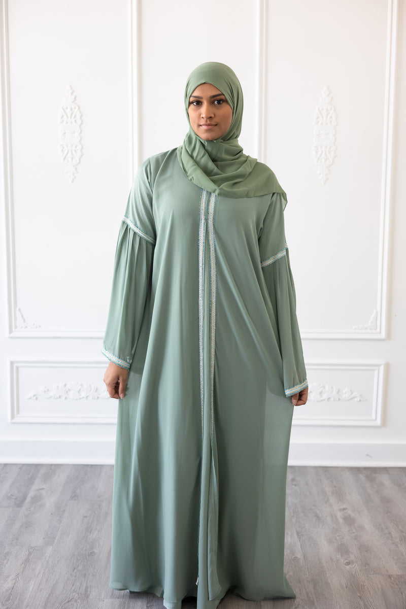 Topaz Green Chiffon Layered Abaya