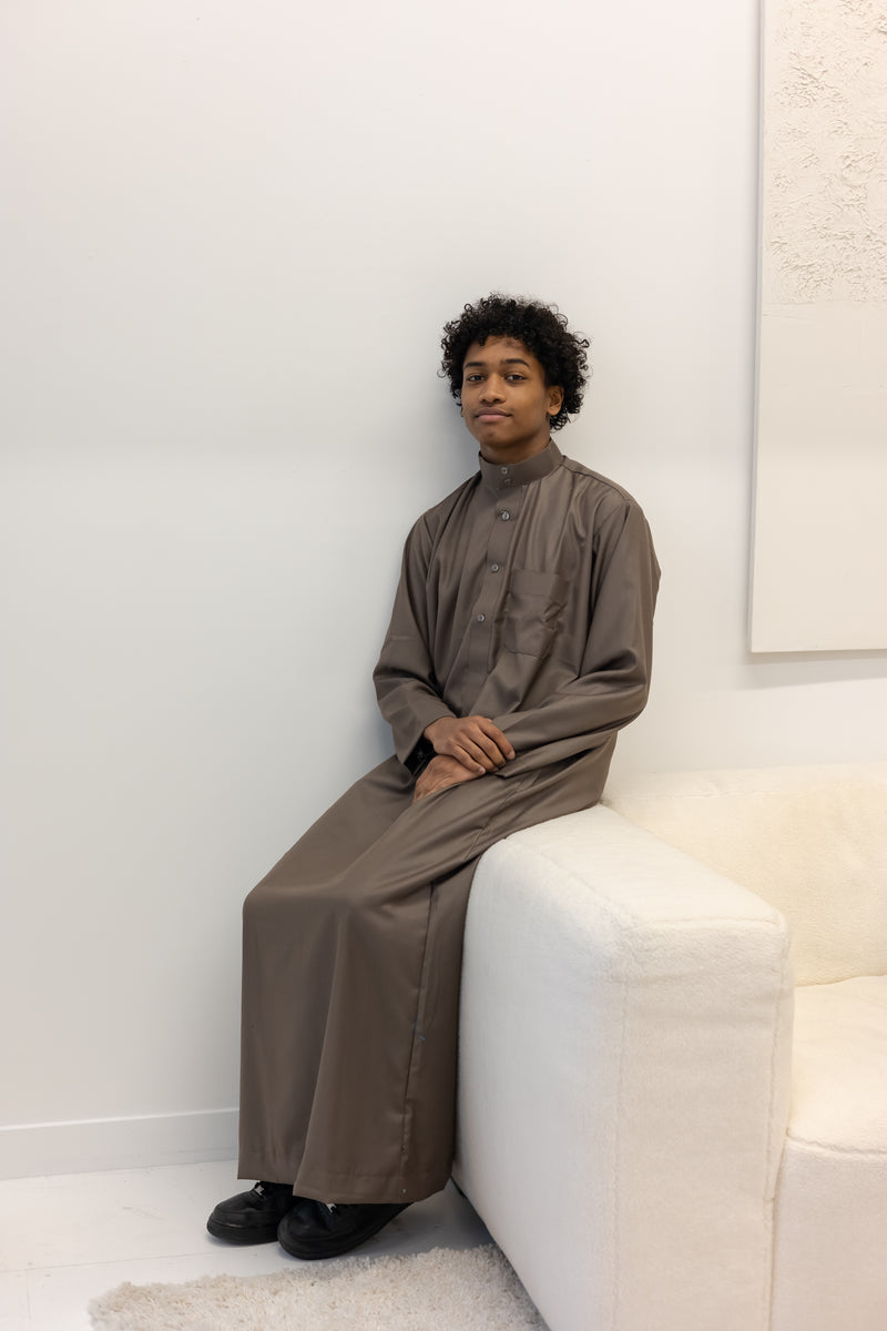 Coffee Brown Saudi Collar Thobe Jubbah - Wool/Cashmere Blend