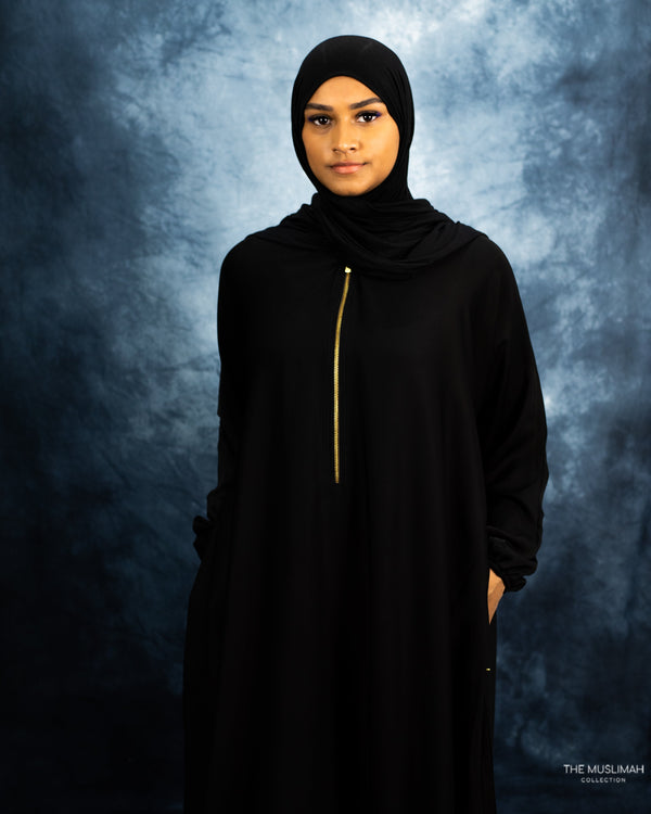 Sample Sale Black Zipper Abaya with Matching Pockets for Breastfeeding - ZIP issue