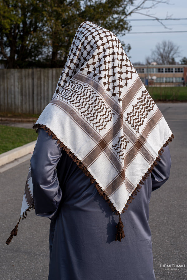 White and Brown Imamah/Shemagh/Keffiyyah Arab Men's Scarf