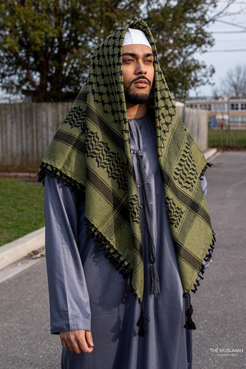 Imamah/Shemagh/Keffiyyah Arab Men's Scarf - Sage Green and Black