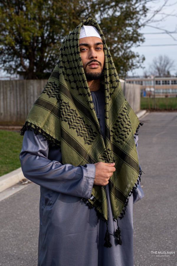Imamah/Shemagh/Keffiyyah Arab Men's Scarf - Sage Green and Black