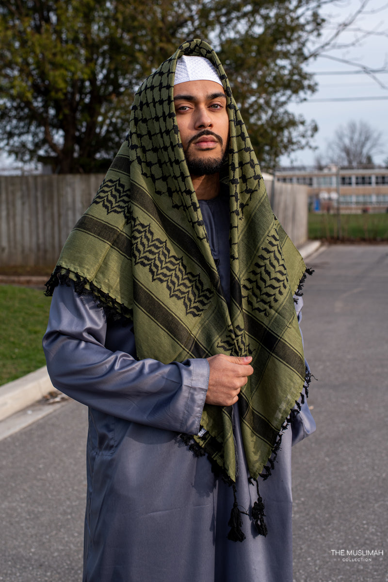 Imamah/Shemagh/Keffiyyah Arab Men's Scarf - Sage Green and Black