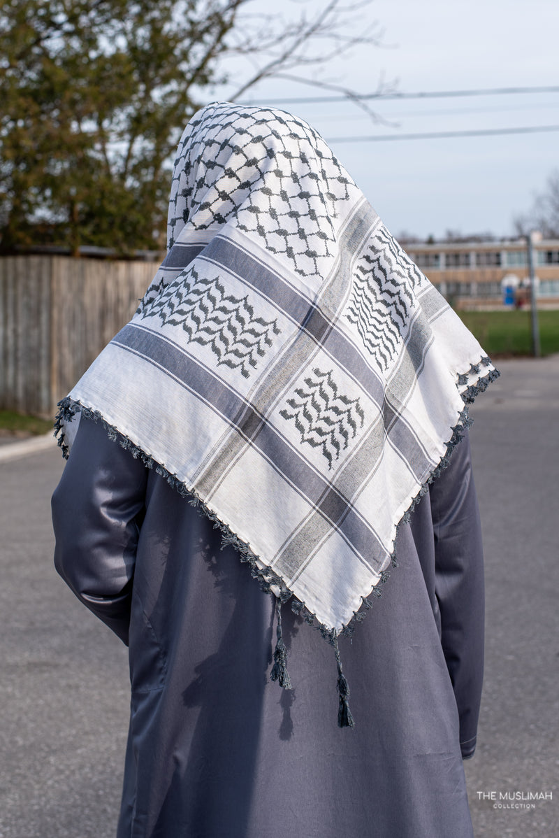 White and Grey Imamah/Shemagh/Keffiyyah Arab Men's Scarf