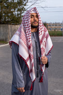 White and Maroon Imamah/Shemagh/Keffiyyah Arab Men's Scarf