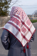 White and Maroon Imamah/Shemagh/Keffiyyah Arab Men's Scarf