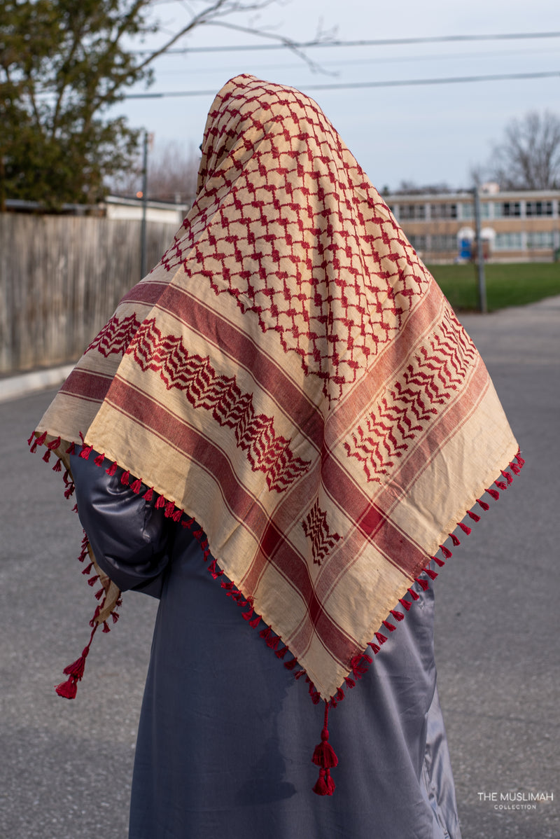 Cream and Maroon Imamah/Shemagh/Keffiyyah Arab Men's Scarf