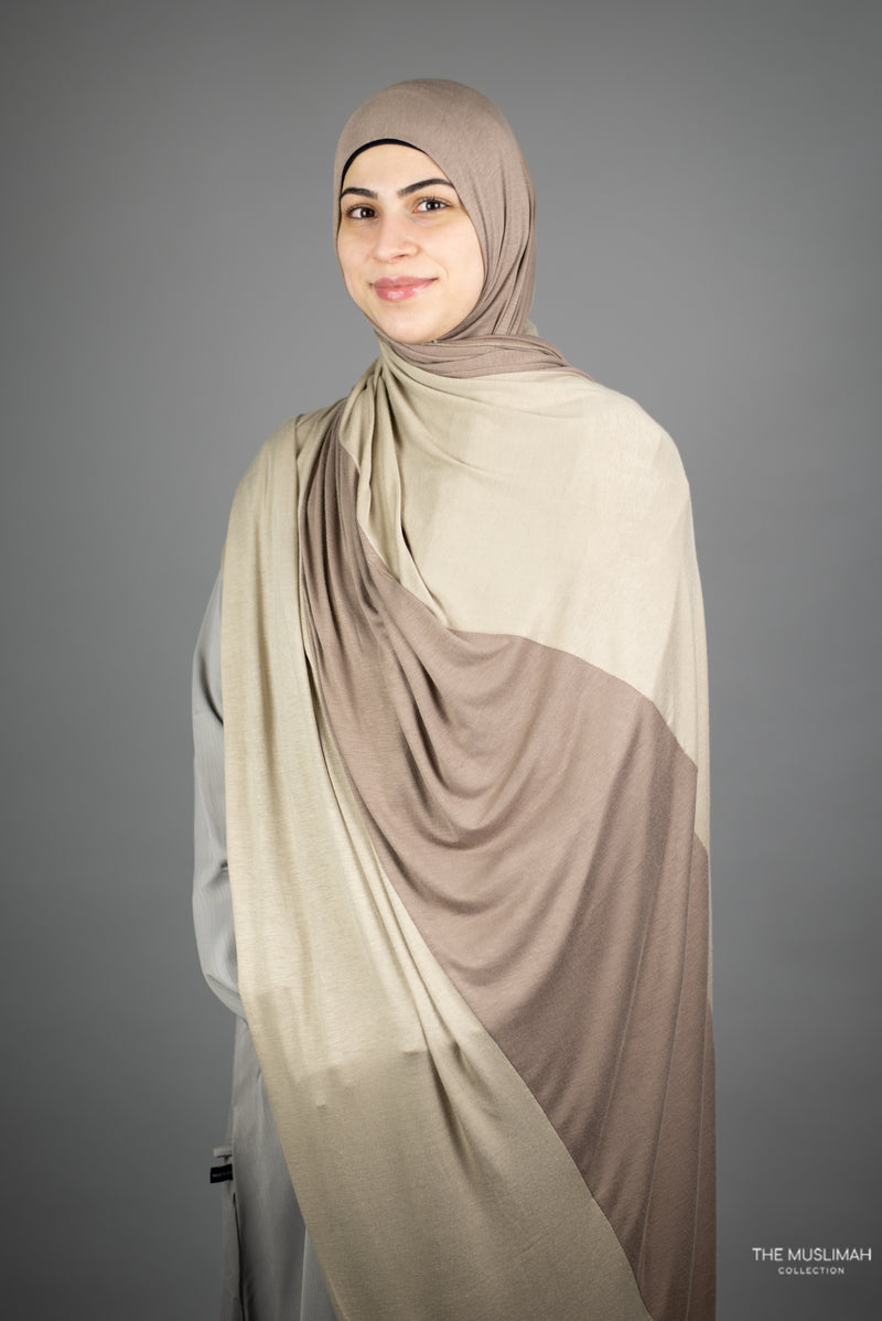 Two Toned Cream and Cappuccino Jersey XL Hijab