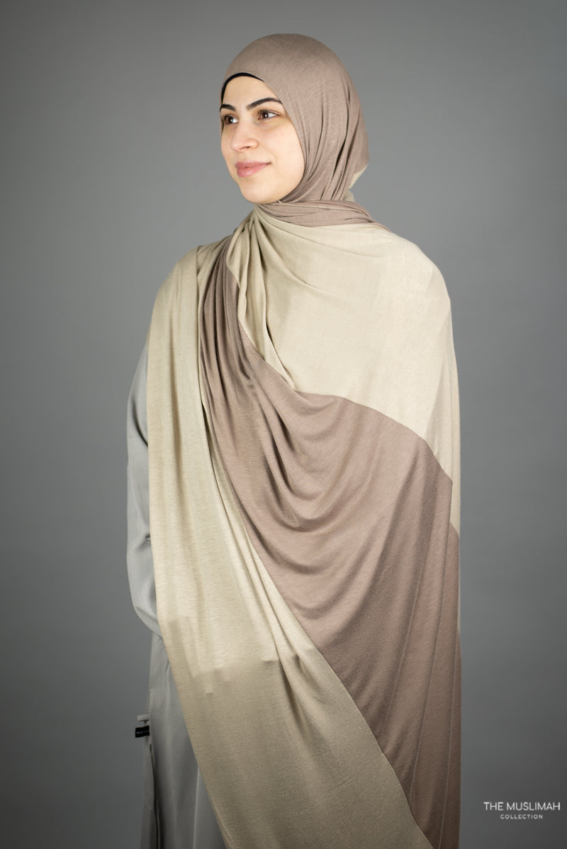 Two Toned Cream and Cappuccino Jersey XL Hijab