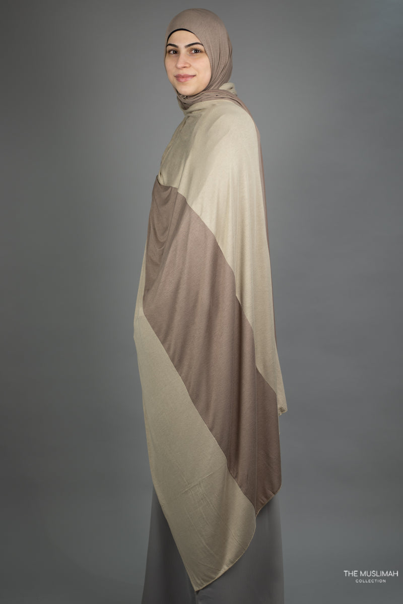 Two Toned Cream and Cappuccino Jersey XL Hijab