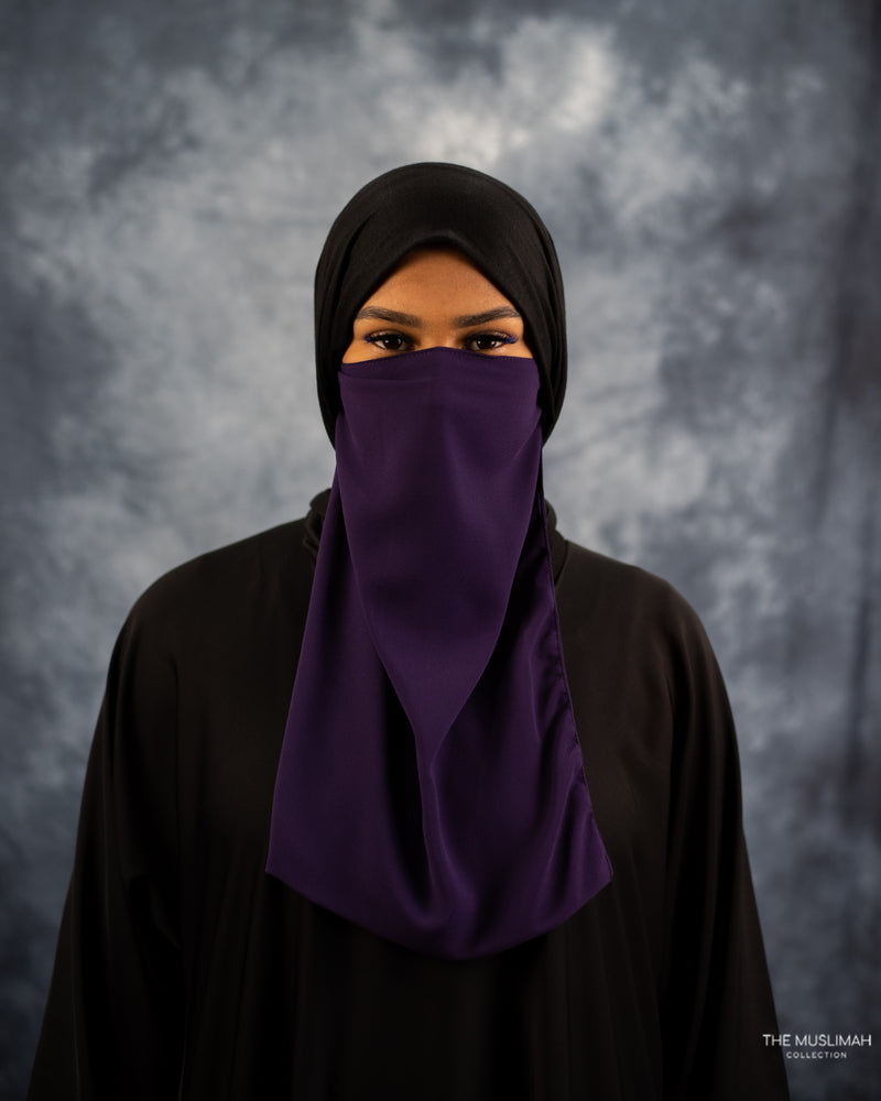Eggplant Purple Crepe Chiffon Elastic Half Niqab