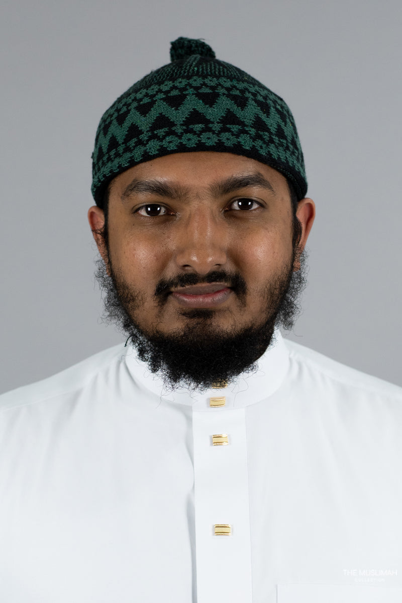 Evergreen and Black Hadith Disciple Zig Zag Kufi/Skull Cap