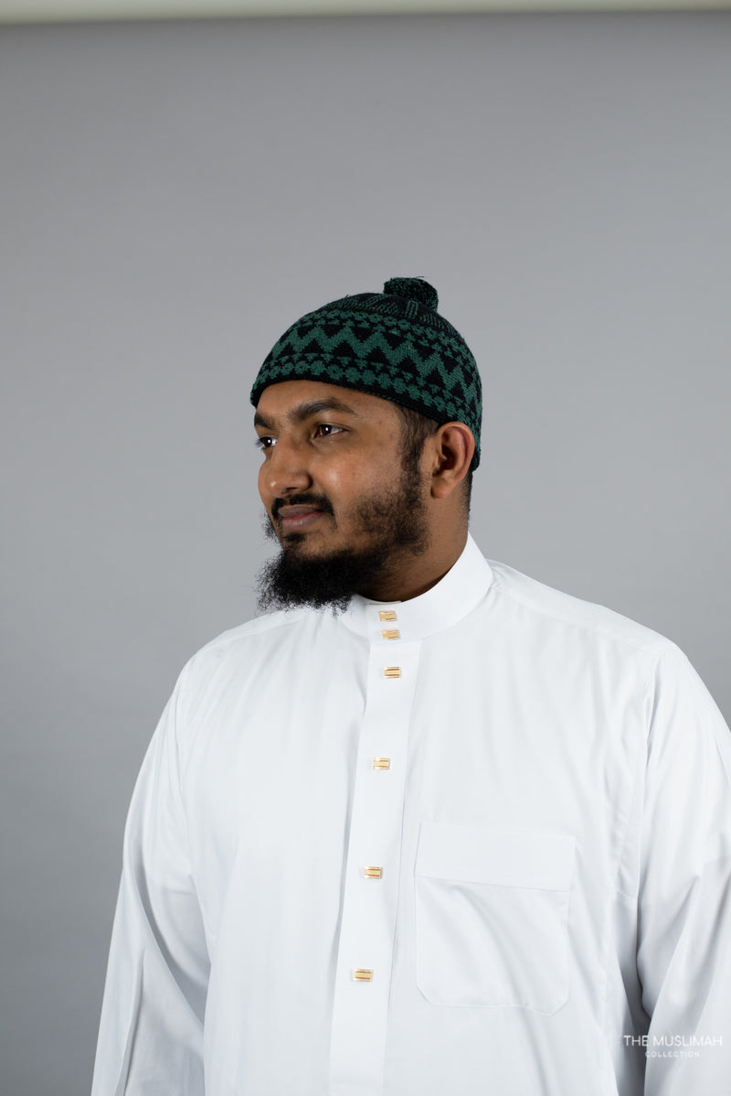 Evergreen and Black Hadith Disciple Zig Zag Kufi/Skull Cap