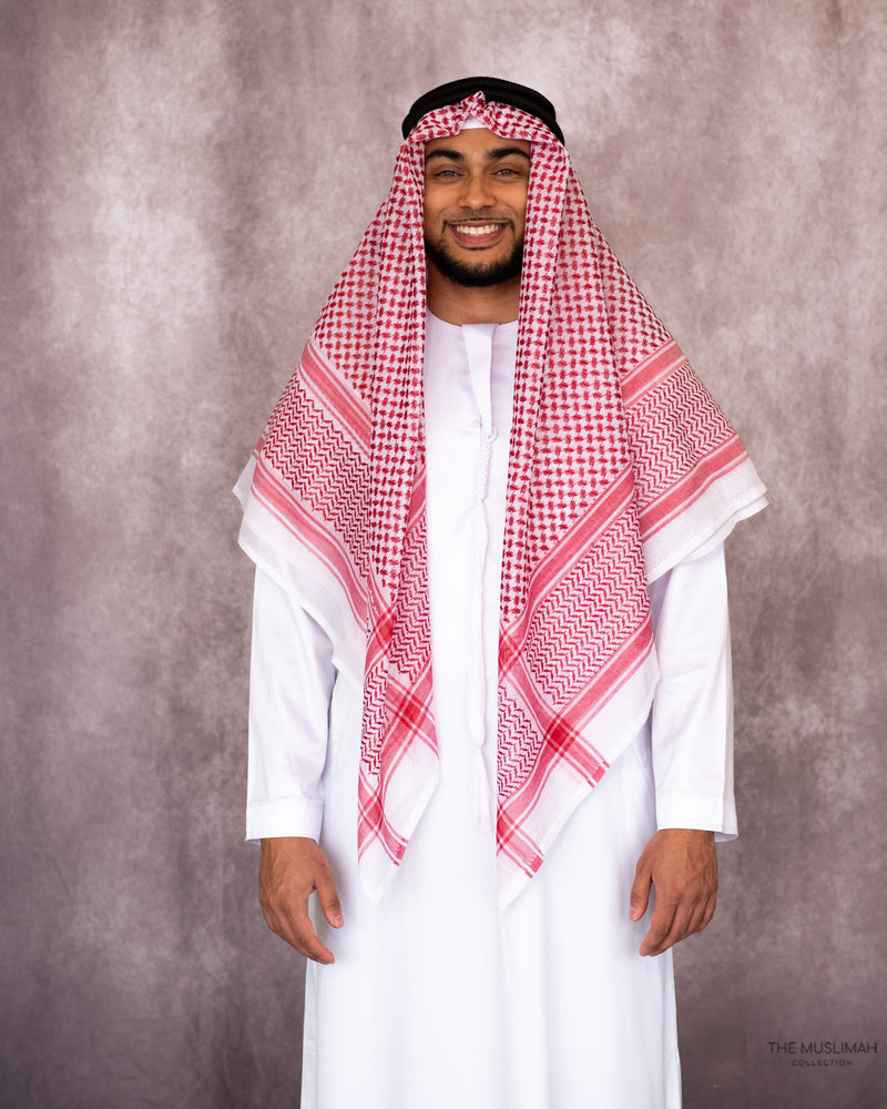 Classic Red and White Imamah/Shemagh/Keffiyyah Arab Men's Scarf