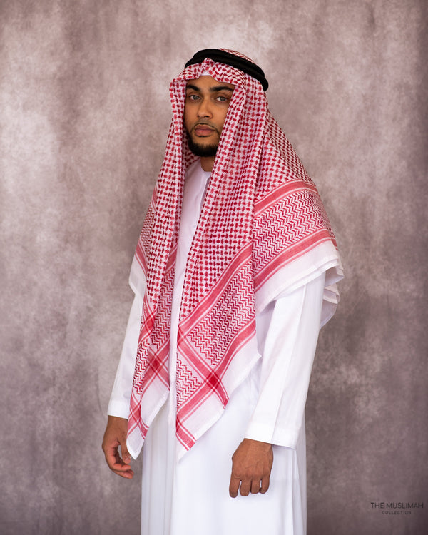 Classic Red and White Imamah/Shemagh/Keffiyyah Arab Men's Scarf