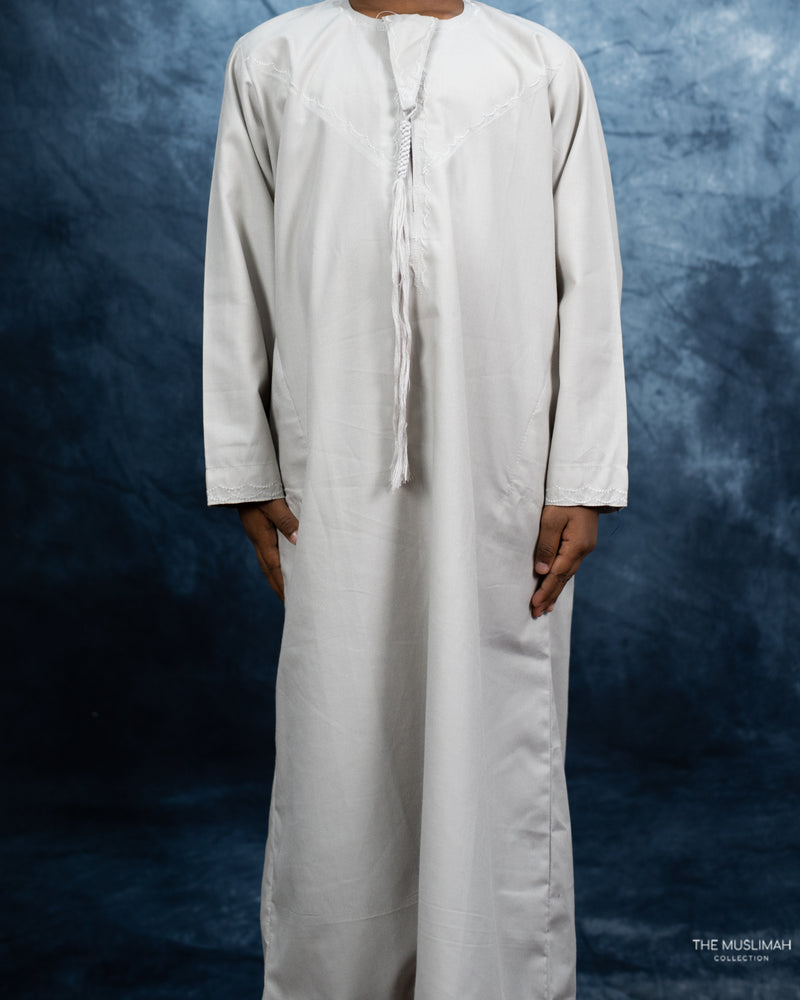 Mini Muslim Boys Thobe Cloud Grey for Kids/Boys