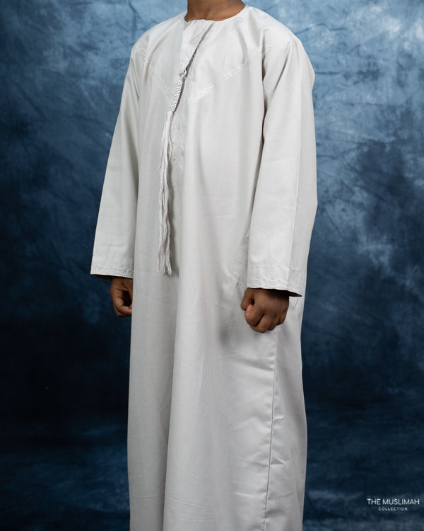 Mini Muslim Boys Thobe Cloud Grey for Kids/Boys