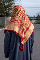 Light Cream and Red Imamah/Shemagh/Keffiyyah Arab Men's Scarf