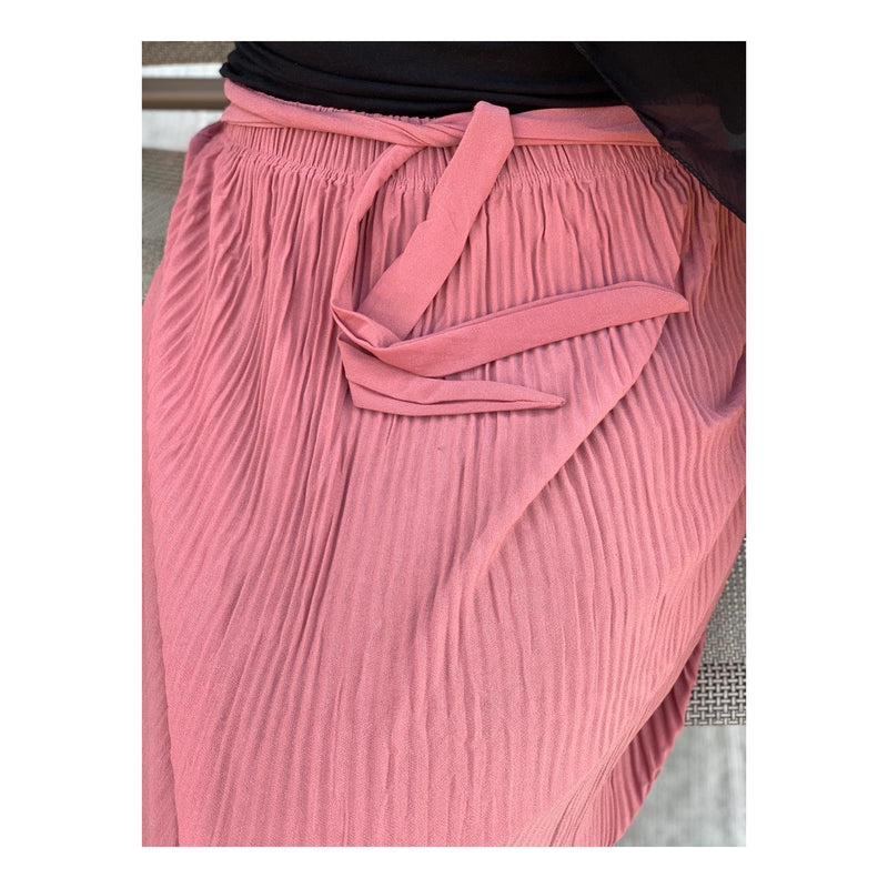 Dusty Pink Chiffon Pleated Skirt with Belt