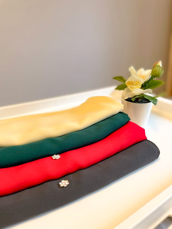 Chiffon Hijab Bundle -  Evergreen, Ruby Red, Daffodil Yellow, Shadow Grey