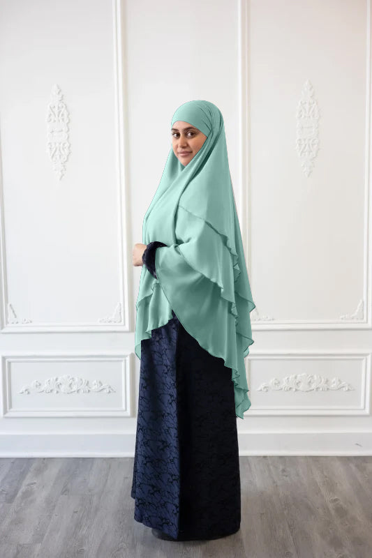 Island Girl Seafoam Chiffon Three Layered Princess Khimar 2023