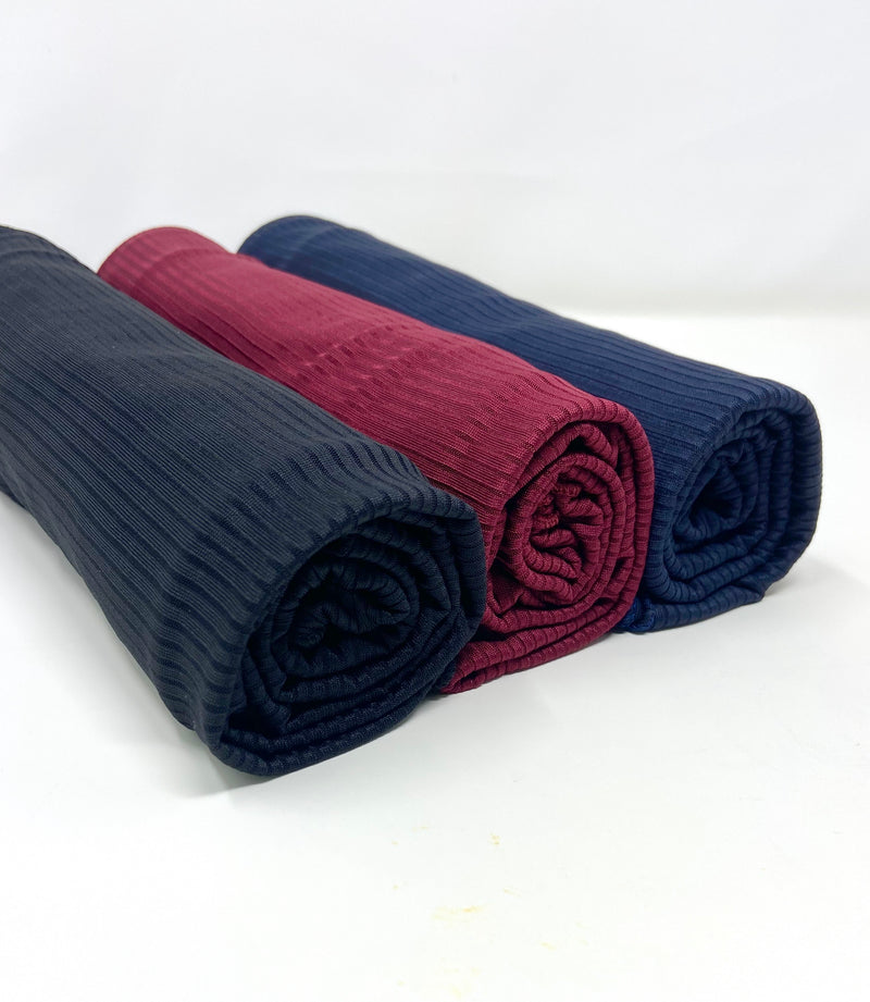 Ribbed Jersey Hijab Bundle Set: Navy Blue, Maroon and Black