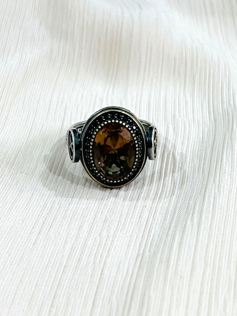 Swords Smoked Topaz Sterling Silver Mens Islamic Ottoman Ring
