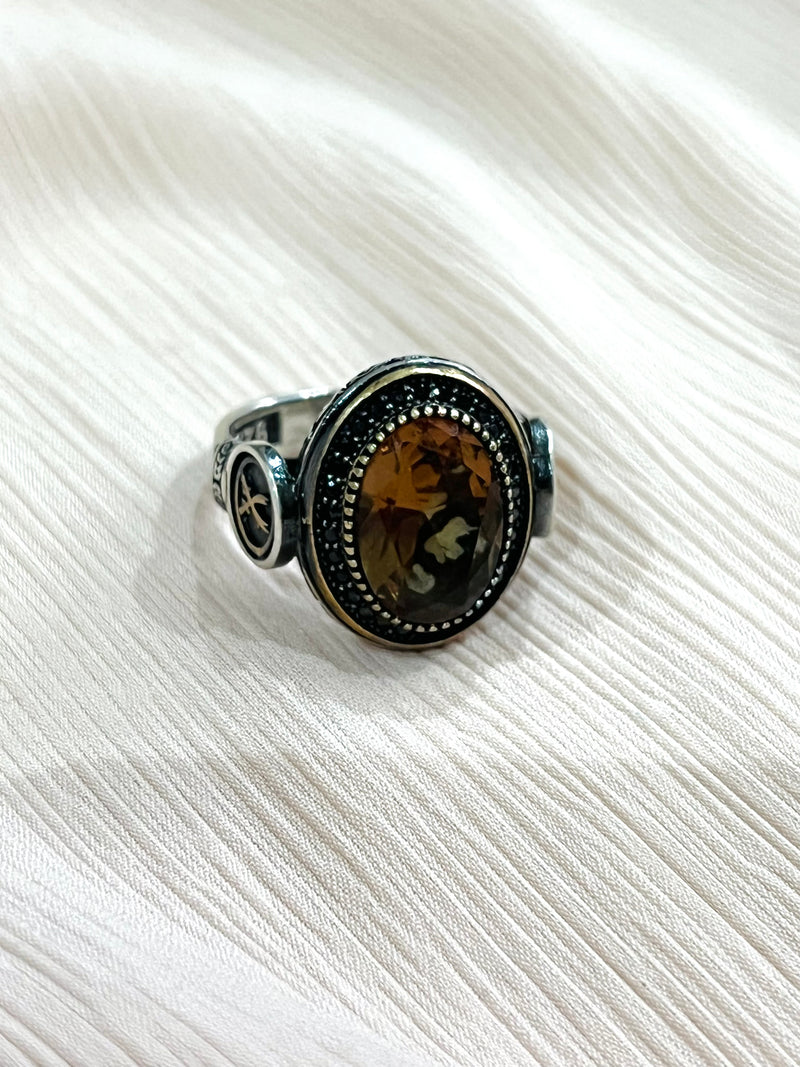 Swords Smoked Topaz Sterling Silver Mens Islamic Ottoman Ring