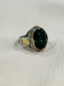 Green Tsavorite Sterling Silver Mens Islamic Ottoman Ring