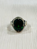 Green Tsavorite Sterling Silver Mens Islamic Ottoman Ring
