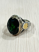 Green Tsavorite Sterling Silver Mens Islamic Ottoman Ring
